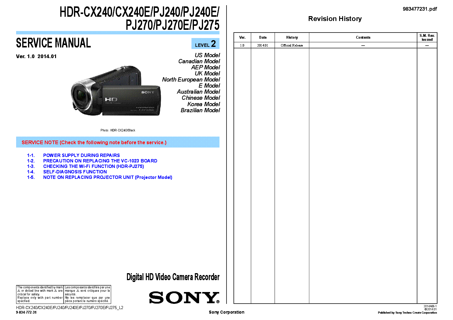 sony hdr cx240 manual